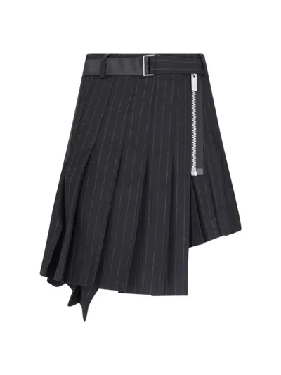 Sacai 'suiting' Asymmetrical Mini Skirt In Black