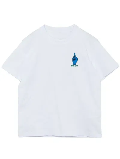 Sacai T-shirt One Love Ricamo Uomo Nera In Cotone In White