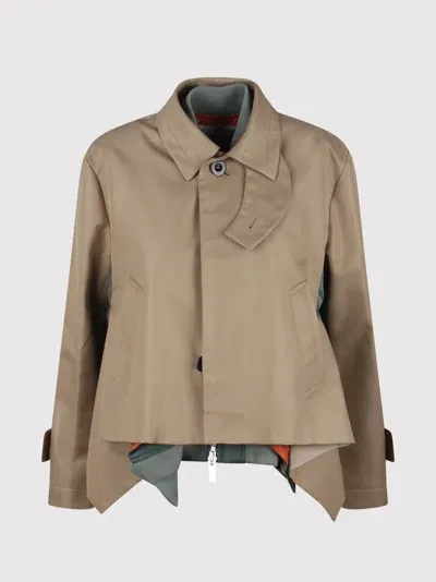 Sacai Trench Blouson In Brown