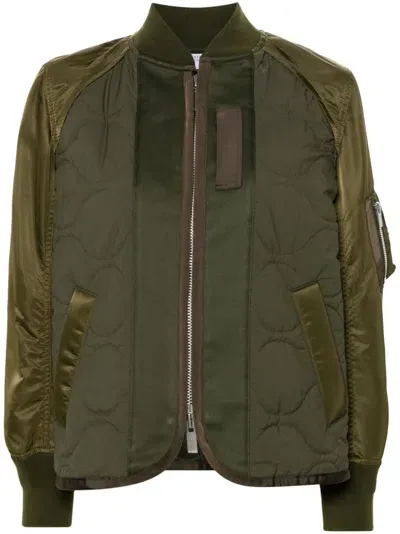 Sacai Twill Bomber Jacket In Green