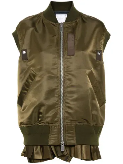 Sacai Twill Gilet In Green