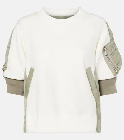 Sacai Twill-trimmed Cotton-blend Jersey Top In White