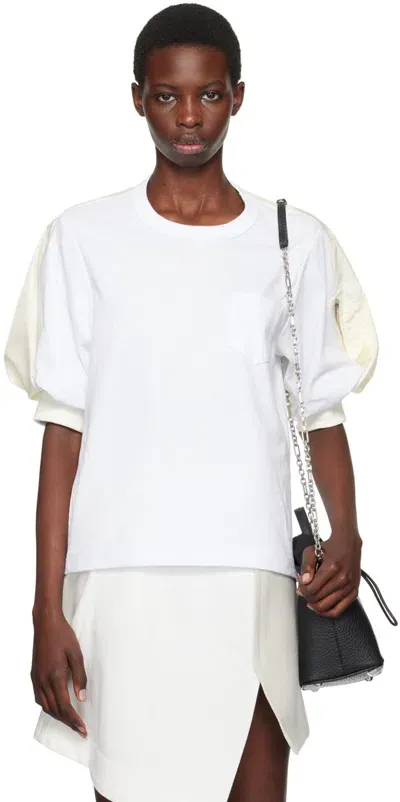 Sacai White Puff Sleeve T-shirt In 104 White