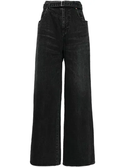 Sacai Wide-leg Belted Jeans In Black