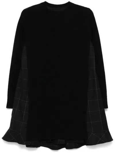 Sacai Windowpane Mini Dress In Black