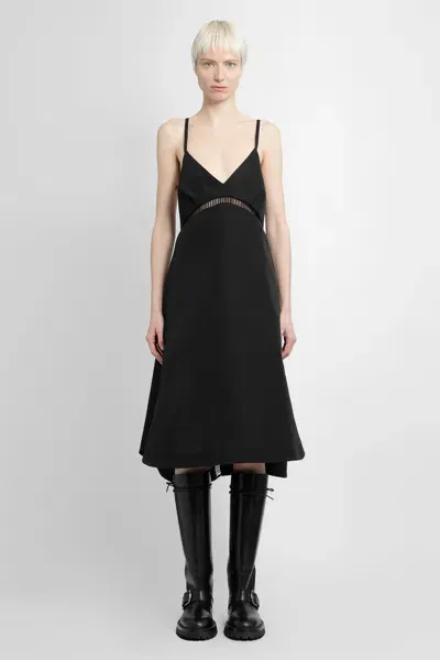 Sacai V-neck Criss Cross Back Midi Dress In Black