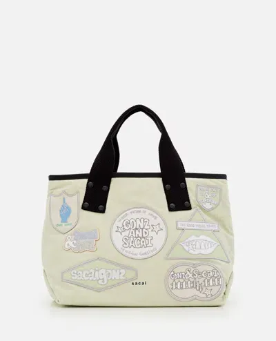 Sacai X Marc Gonzales Medium Patch Tote Bag In White