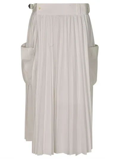 Sacai Pleated Straight Skirt In Beige