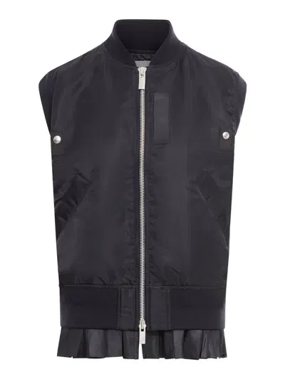 Sacai Zip Up Twill Vest In Black