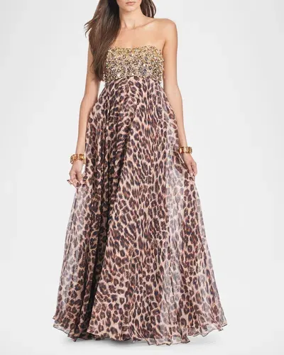 Sachin & Babi Ames Strapless Leopard-print Gown In Big Cat