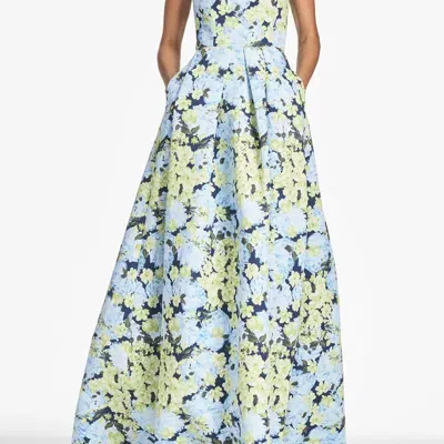 Sachin & Babi Beau Floral-print Gown In Blue