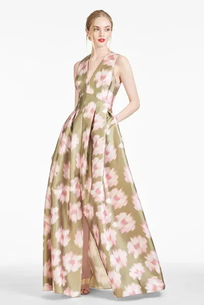 Sachin & Babi Brooke Gown In Green Ikat Floral