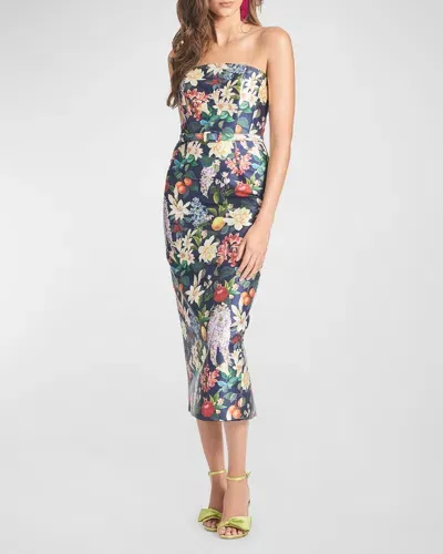 Sachin & Babi Fiore Strapless Floral-print Mikado Midi Dress In Alto Giardino