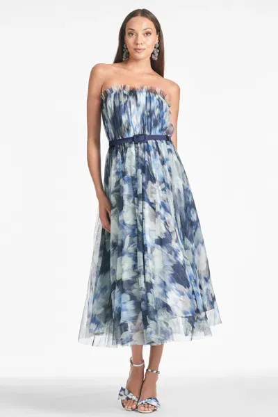 Sachin & Babi Marni Abstract-print Midi Dress In Blue Ikat Floral