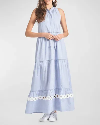 Sachin & Babi Positano Tiered Lace-inset Maxi Dress In Pinstripe