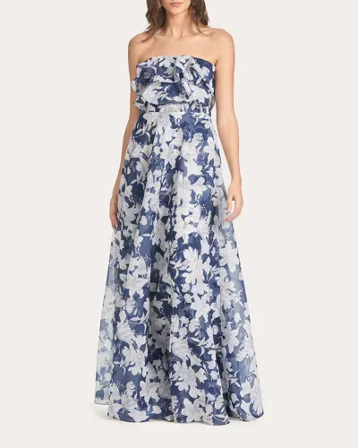 Sachin & Babi Women's Frivolla Ruffled Printed-organza Gown In Blue