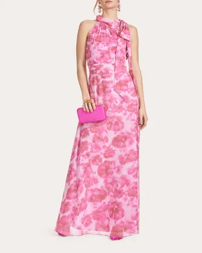 Sachin & Babi Kayla Floral-print Chiffon Halter Gown In Pink Fantasia Bloom