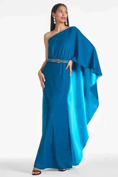 Sachin & Babi Zahara One-shoulder Satin Gown In Blue