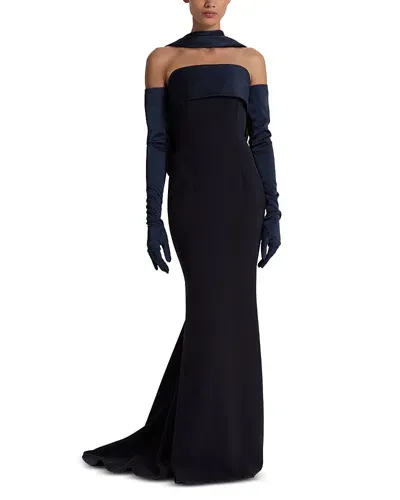 Safiyaa Roshana Strapless Gown In Midnight Navy