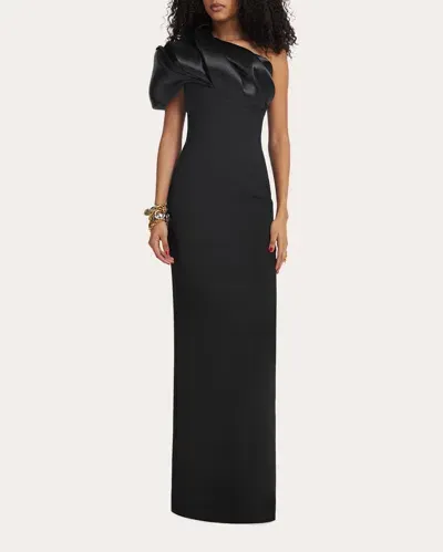 Safiyaa Porto Crêpe And Satin Gown In Black On Black