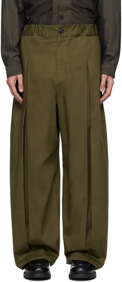 Sage Nation Khaki Box Pleat Trousers