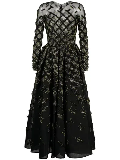 Saiid Kobeisy Beaded Tulle Midi Dress In Black