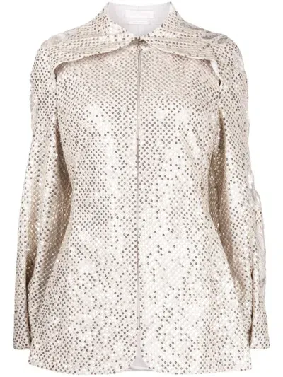 Saiid Kobeisy Floral-embroidered Sequin-embellished Jacket In Silver