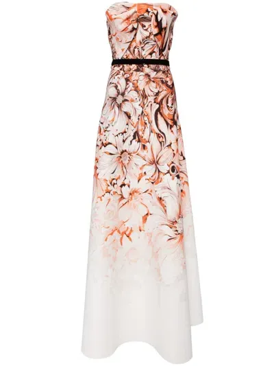 Saiid Kobeisy Floral-print Neoprene Gown In 白色