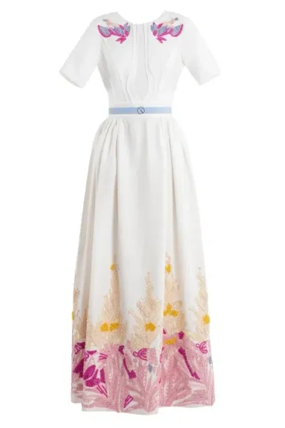 Saiid Kobeisy Linen Dress With Abstract Beading In White