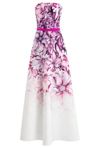 Saiid Kobeisy Floral-print Belted Strapless Gown In Purple