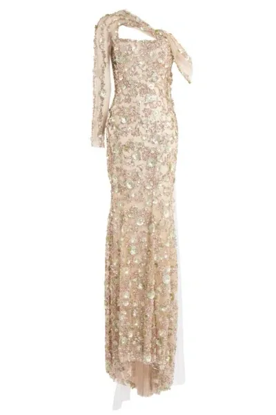 Saiid Kobeisy Beaded One-shoulder Gown In Neutrals