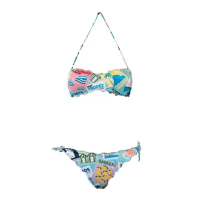 Saint Barth Bandeau Bikini With Postcard Print In Multicolor