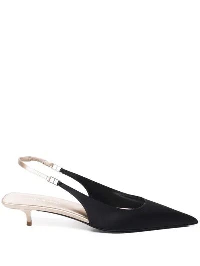 Saint Laurent Cherish Open Back Pumps In Crêpe Satin In Black