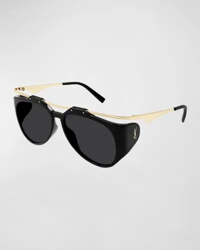 Saint Laurent Amelia Plastic & Metal Aviator Sunglasses In Black