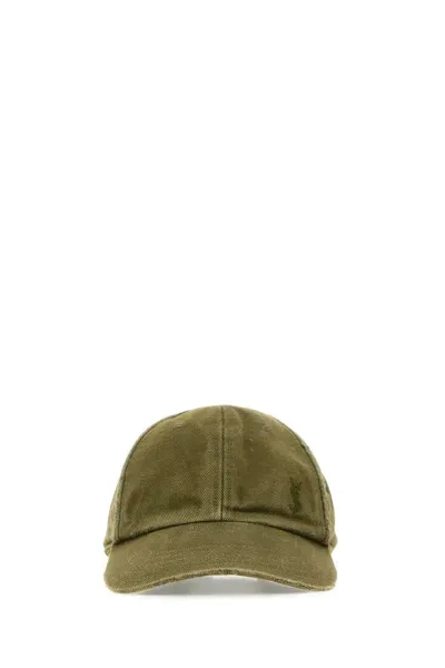 Saint Laurent Army Green Cotton Baseball Cap In Kaki