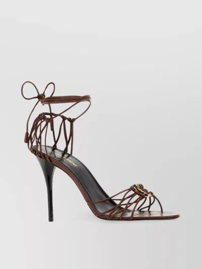 Saint Laurent Babylone Strappy Ysl Ankle-tie Sandals In Brown