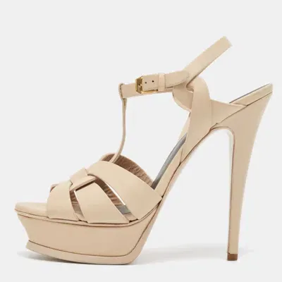 Pre-owned Saint Laurent Beige Leather Tribute Sandals Size 39