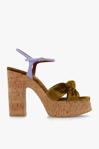 Saint Laurent Bianca Knotted Ankle-strap Platform Sandals In Dark Gold