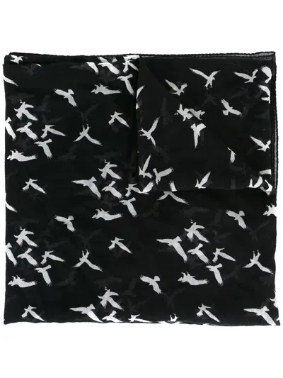 Saint Laurent Bird Print Scarf In Black