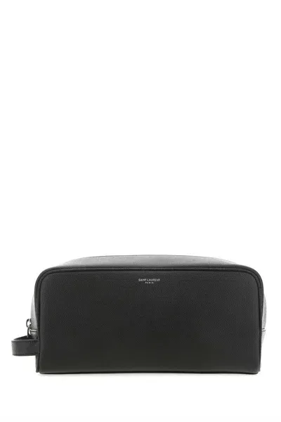 Saint Laurent Logo-stamp Leather Pouch In Nero