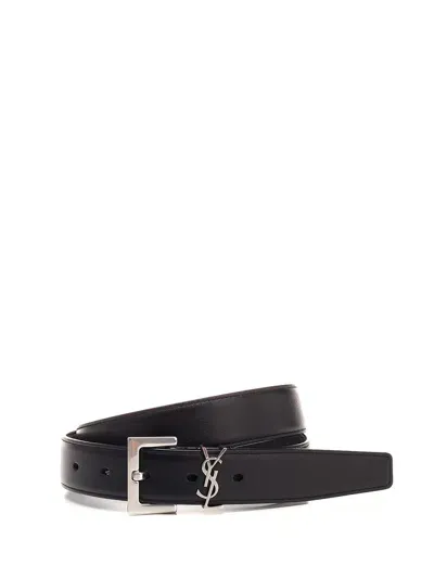 Saint Laurent Embellished Textured-leather Belt In Black