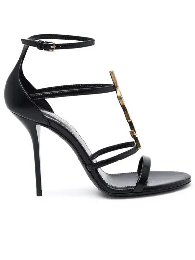 Saint Laurent Black Leather Cassandra Sandals