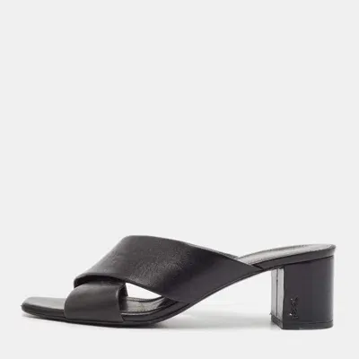 Pre-owned Saint Laurent Black Leather Loulou Slide Sandals Size 39