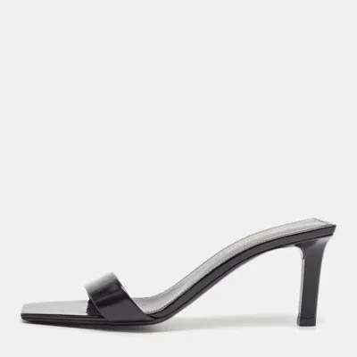 Pre-owned Saint Laurent Black Leather Slide Sandals Size 38