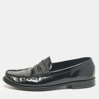 Pre-owned Saint Laurent Black Leather Slip On Loafers Size 45