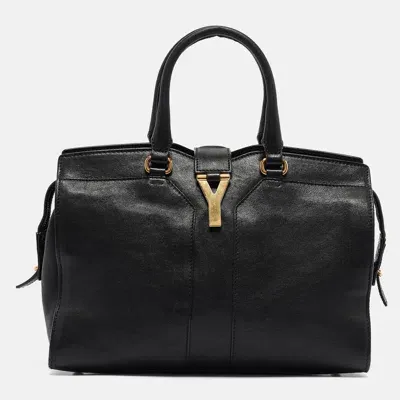 Pre-owned Saint Laurent Black Leather Small Ligne Y Cabas Chyc Tote