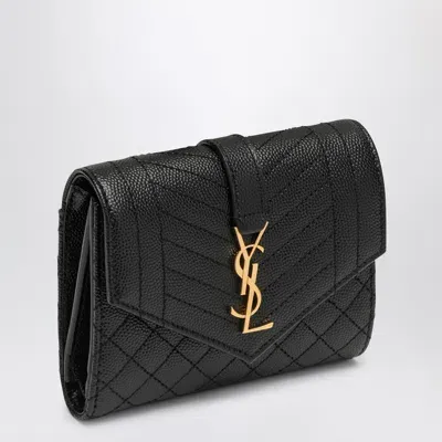 Saint Laurent Black Leather Tri-fold Envelope Wallet With Logo