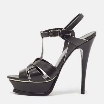 Pre-owned Saint Laurent Black Leather Tribute Sandals Size 38