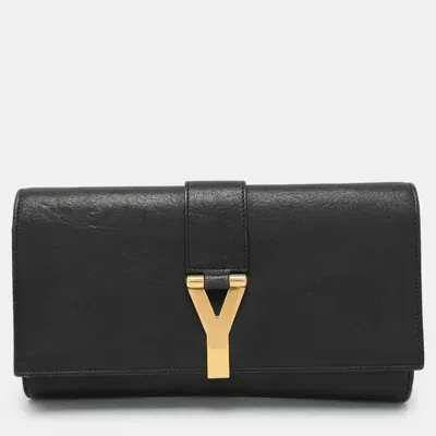 Pre-owned Saint Laurent Black Leather Y Line Clutch