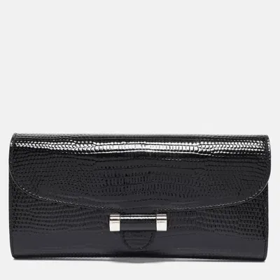 Pre-owned Saint Laurent Black Lizard Embossed Patent Leather Muse Clutch